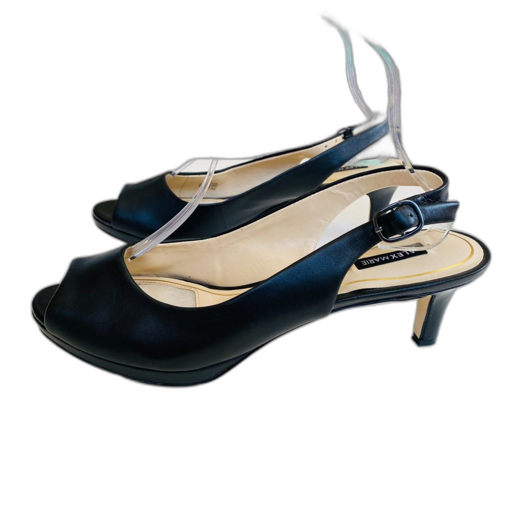 ALEX MARIE Black Leather Open Toe Adjustable Strap Slingback 2 1/2" Heel Size 9 - Picture 6 of 6